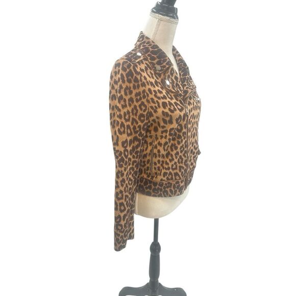 Azi Leopard Print Moto Jacket with Silver Hardware - Picture 1 of 16